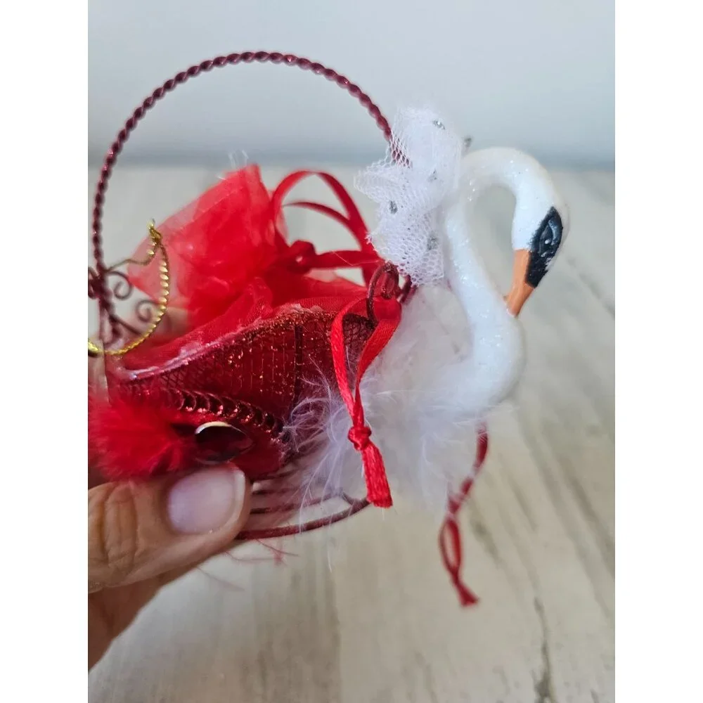 Katherine's swan basket gift candy ornament Valentine's Day red bird unique hang
